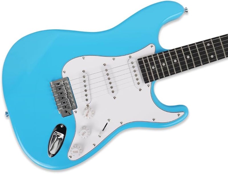 demusea electric guitar glossy blue color sss configuration single tremolo bridge 5ways toggle 1V 2T 22 frets maple neck solid phoenix body portable for beginner starter practice (YST-DOT, BLUE - Image 1
